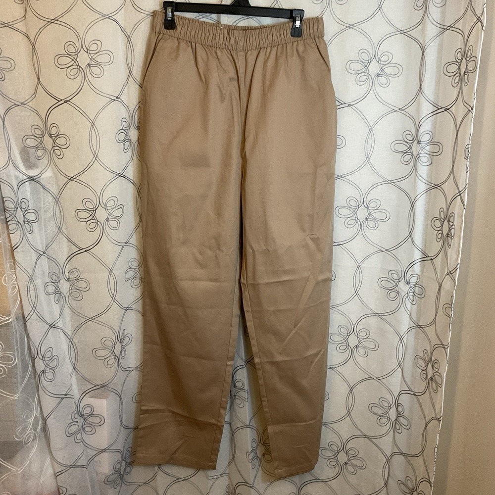 Pembrook Men's Twill Casual Pants Elastic Waist Tan Pockets New Size Large